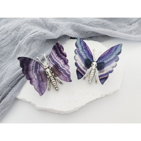 Rainbow Fluorite Butterfly Wings Crystal Carving - Picture 4 of 7